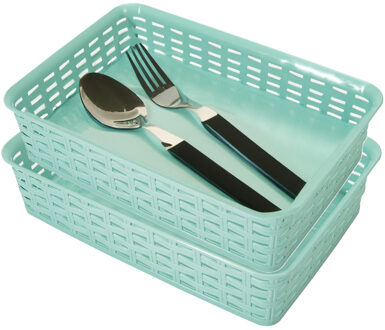 Hega hogar Opbergmandje/ladeverdeler - 2x - mintgroen - 2 liter - kunststof - 17 x 25 x 6 cm - kleine bakjes