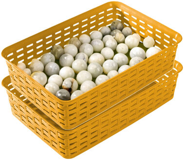 Hega hogar Opbergmandje/ladeverdeler - 2x - okergeel - 2 liter - kunststof - 17 x 25 x 6 cm - kleine bakjes