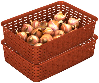 Hega hogar Opbergmandje/ladeverdeler - 2x - terra bruin - 2 liter - kunststof - 17 x 25 x 6 cm - kleine bakjes