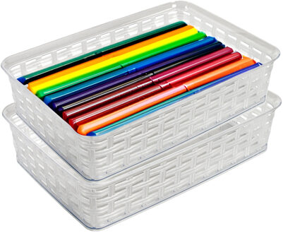 Hega hogar Opbergmandje/ladeverdeler - 2x - transparant - 2 liter - kunststof - 17 x 25 x 6 cm - kleine bakjes