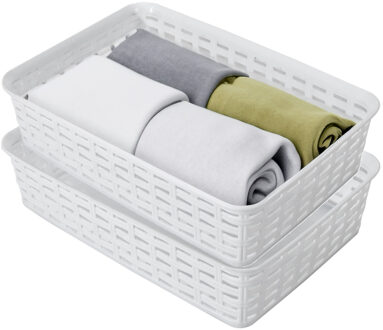 Hega hogar Opbergmandje/ladeverdeler - 2x - wit - 2 liter - kunststof - 17 x 25 x 6 cm - kleine bakjes