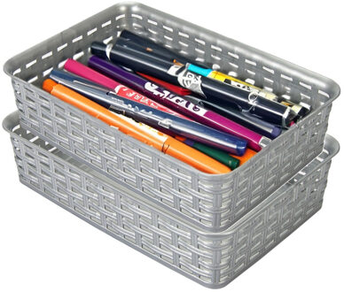 Hega hogar Opbergmandje/ladeverdeler - 2x - zilvergrijs - 2 liter - kunststof - 17 x 25 x 6 cm - kleine bakjes