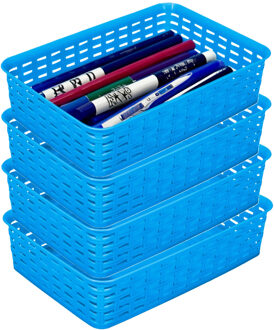 Hega hogar Opbergmandje/ladeverdeler - 4x - blauw - 2 liter - kunststof - 17 x 25 x 6 cm - kleine bakjes