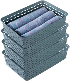 Hega hogar Opbergmandje/ladeverdeler - 4x - denin blauw - 2 liter - kunststof - 17 x 25 x 6 cm - kleine bakjes
