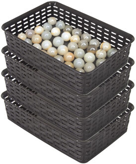 Hega hogar Opbergmandje/ladeverdeler - 4x - donkerbruin - 2 liter - kunststof - 17 x 25 x 6 cm - kleine bakjes
