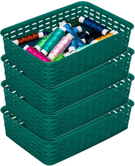 Hega hogar Opbergmandje/ladeverdeler - 4x - donkergroen - 2 liter - kunststof - 17 x 25 x 6 cm - kleine bakjes