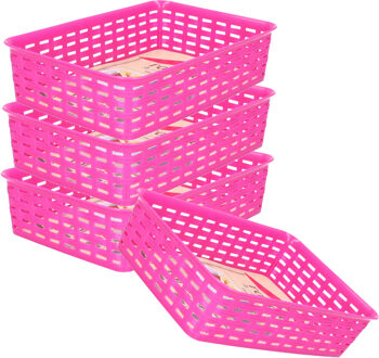 Hega hogar Opbergmandje/ladeverdeler - 4x - fuchsia roze - 2 liter - kunststof - 17 x 25 x 6 cm - kleine bakjes