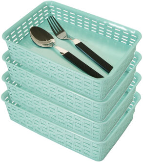 Hega hogar Opbergmandje/ladeverdeler - 4x - mintgroen - 2 liter - kunststof - 17 x 25 x 6 cm - kleine bakjes
