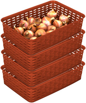 Hega hogar Opbergmandje/ladeverdeler - 4x - terra bruin - 2 liter - kunststof - 17 x 25 x 6 cm - kleine bakjes