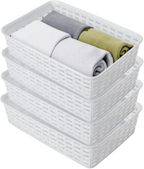 Hega hogar Opbergmandje/ladeverdeler - 4x - wit - 2 liter - kunststof - 17 x 25 x 6 cm - kleine bakjes