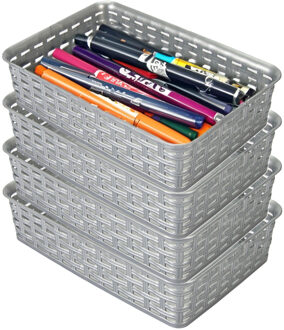 Hega hogar Opbergmandje/ladeverdeler - 4x - zilvergrijs - 2 liter - kunststof - 17 x 25 x 6 cm - kleine bakjes