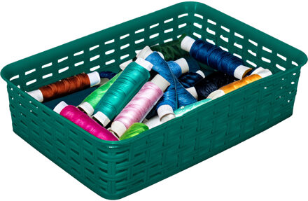 Hega hogar Opbergmandje/ladeverdeler - donkergroen - 2 liter - kunststof - 17 x 25 x 6 cm - kleine bakjes