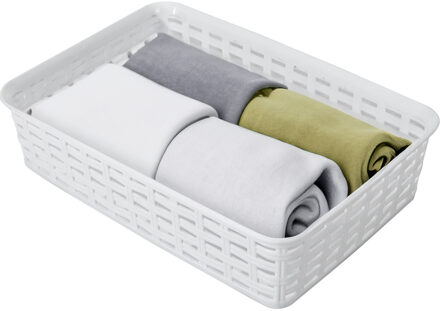 Hega hogar Opbergmandje/ladeverdeler - wit - 2 liter - kunststof - 17 x 25 x 6 cm - kleine bakjes