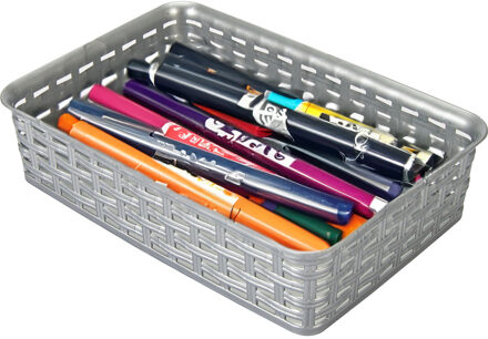 Hega hogar Opbergmandje/ladeverdeler - zilvergrijs - 2 liter - kunststof - 17 x 25 x 6 cm - kleine bakjes