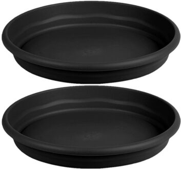 Hega hogar Opvangbord - 2x - zwart - kunststof - D14 cm - onderschaal/opvangbord