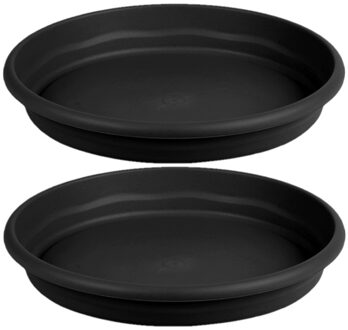 Hega hogar Opvangbord - 2x - zwart - kunststof - D22 cm - onderschaal/opvangbord