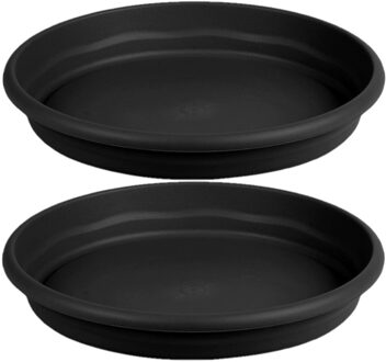Hega hogar Opvangbord - 2x - zwart - kunststof - D34 cm - onderschaal/opvangbord