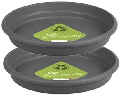 Hega hogar Opvangschaal/onderschaal bloempot/plantenpot - 2x - lichtgrijs - rond - Dia 22 cm - Flori