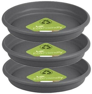 Hega hogar Opvangschaal/onderschaal bloempot/plantenpot - 3x - lichtgrijs - rond - Dia 22 cm - Flori