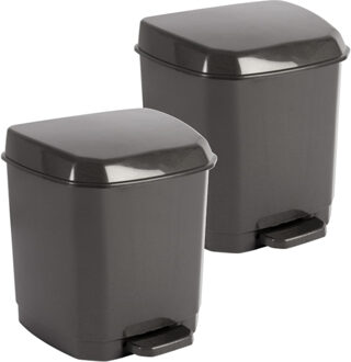 Hega hogar Pedaalemmer - 2x - donkergrijs - kunststof - 7 liter - 21 x 22 x 26 cm cm