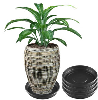 Hega hogar Planten onderschaal - 5x - antraciet - 43 cm - kunststof - bloempotonderzetter - plantenschaal