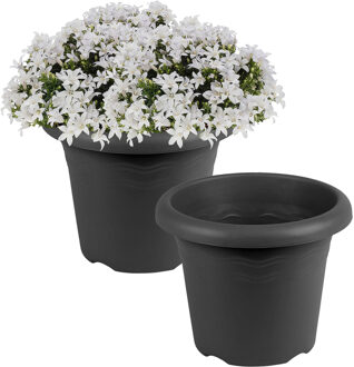 Hega hogar Plantenbak - 2x - antraciet - kunststof - D14 x H11 cm