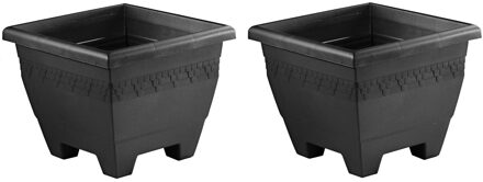 Hega Hogar Plantenbak - 2x - antraciet - vierkant - 30 cm - bloempot