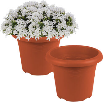 Hega hogar Plantenbak - 2x - Terra cotta - kunststof - D14 x H11 cm
