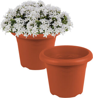 Hega hogar Plantenbak - 2x - Terra cotta - kunststof - D20 x H16 cm