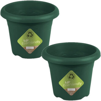 Hega hogar Plantenbak - 6x stuks - donkergroen - kunststof - D18 x H14 cm