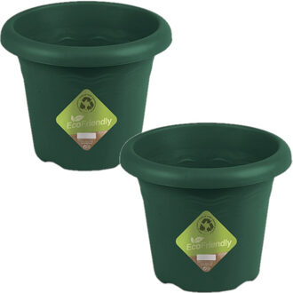 Hega hogar Plantenbak - 6x stuks - donkergroen - kunststof - D22 x H17,5 cm