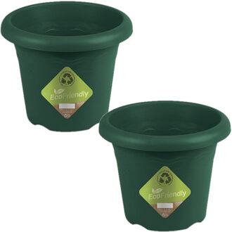 Hega hogar Plantenbak - Set van 2x stuks - donkergroen - kunststof - D20 x H16 cm