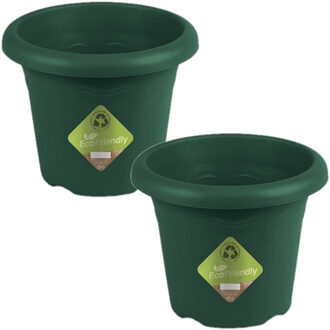 Hega hogar Plantenbak - Set van 2x stuks - donkergroen - kunststof - D26 x H21 cm
