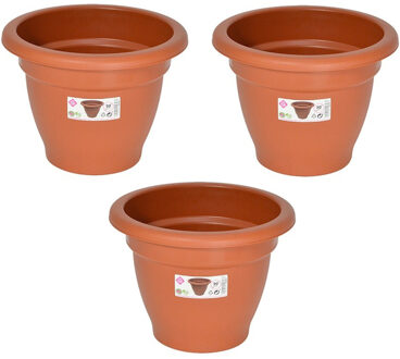 Hega hogar Plantenpot/bloempot - Set van 5x stuks - D20 cm - terra cotta kleur - rond - kunststof