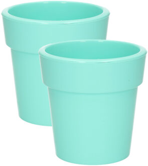 Hega hogar Plantenpot - Set van 2x stuks - pastel groen - kunststof - 25 x 25 cm - binnen/buiten