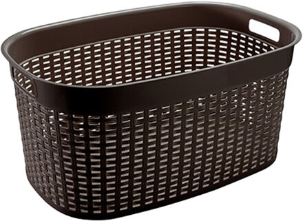 Hega hogar Rotan line wasmand - donkerbruin - inhoud 44 liter - kunststof - 58 x 39 x 27 cm - met handvatten
