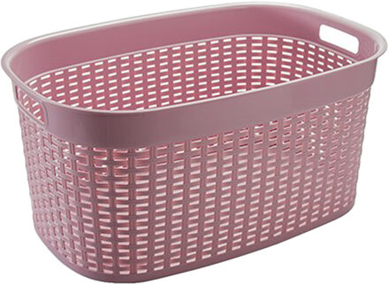 Hega hogar Rotan line wasmand - roze - inhoud 44 liter - kunststof - 58 x 39 x 27 cm - Wasmanden