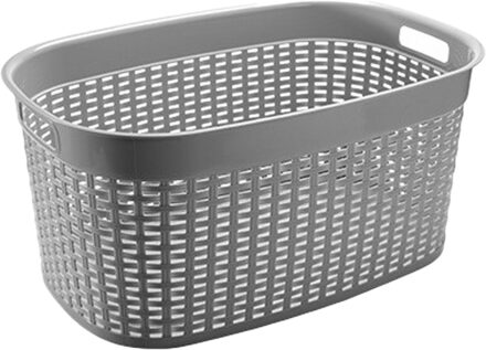 Hega hogar Rotan line wasmand - zilvergrijs - inhoud 44 liter - kunststof - 58 x 39 x 27 cm - met handvatten