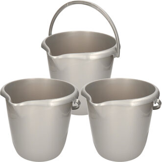 Hega hogar Schoonmaak/huishoud emmer - Set van 5x stuks - zilvergrijs - 10 liter - Dia 28 cm en Hoogte 26 cm