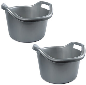 Hega hogar Schoonmaakemmer - 2x - 6 liter - zilver - kunststof - afwasteil met handvatten - 29 x 19