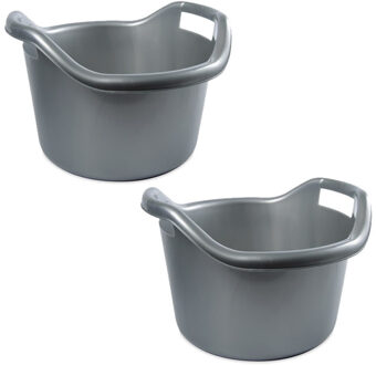 Hega hogar Schoonmaakemmer - 3x - 14 liter - zilver - kunststof - afwasteil met handvatten - 41 x 24