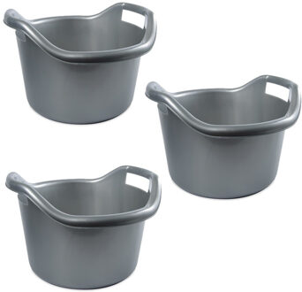 Hega hogar Schoonmaakemmer - 3x - 6 liter - zilver - kunststof - afwasteil met handvatten - 29 x 19