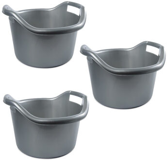 Hega hogar Schoonmaakemmer - 5x - 14 liter - zilver - kunststof - afwasteil met handvatten - 41 x 24