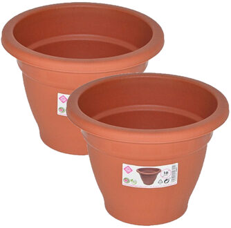 Hega hogar Set van 10x stuks terra cotta kleur ronde plantenpot/bloempot kunststof diameter 16 cm