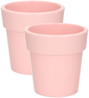 Hega hogar Set Van 2x Stuks Basic Plantenpotten/bloempotten Kunststof Dia 25 Cm/hoogte 25 Cm Lichtroze - Plantenpotten