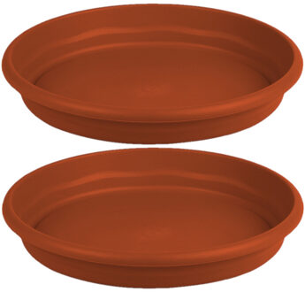 Hega hogar Set van 2x stuks bloempot/plantenpot onderschaal terra cotta kunststof diameter 16 cm - Plantenpotten Bruin