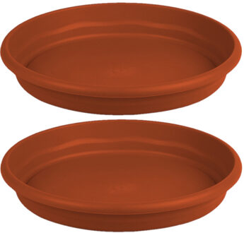 Hega hogar Set van 2x stuks bloempot/plantenpot onderschaal terra cotta kunststof diameter 22 cm - Plantenpotten Bruin