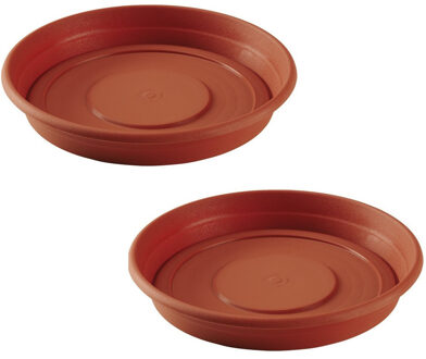 Hega hogar Set van 2x stuks bloempot/plantenpot onderschaal terra cotta kunststof diameter 26 cm - Plantenpotten Bruin