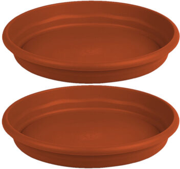 Hega hogar Set van 2x stuks bloempot/plantenpot onderschaal terra cotta kunststof diameter 38 cm - Plantenpotten Bruin