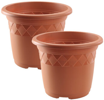 Hega hogar Set Van 2x Stuks Bloempot/plantenpot Terra Cotta Kunststof Diameter 29 Cm - Plantenpotten Bruin